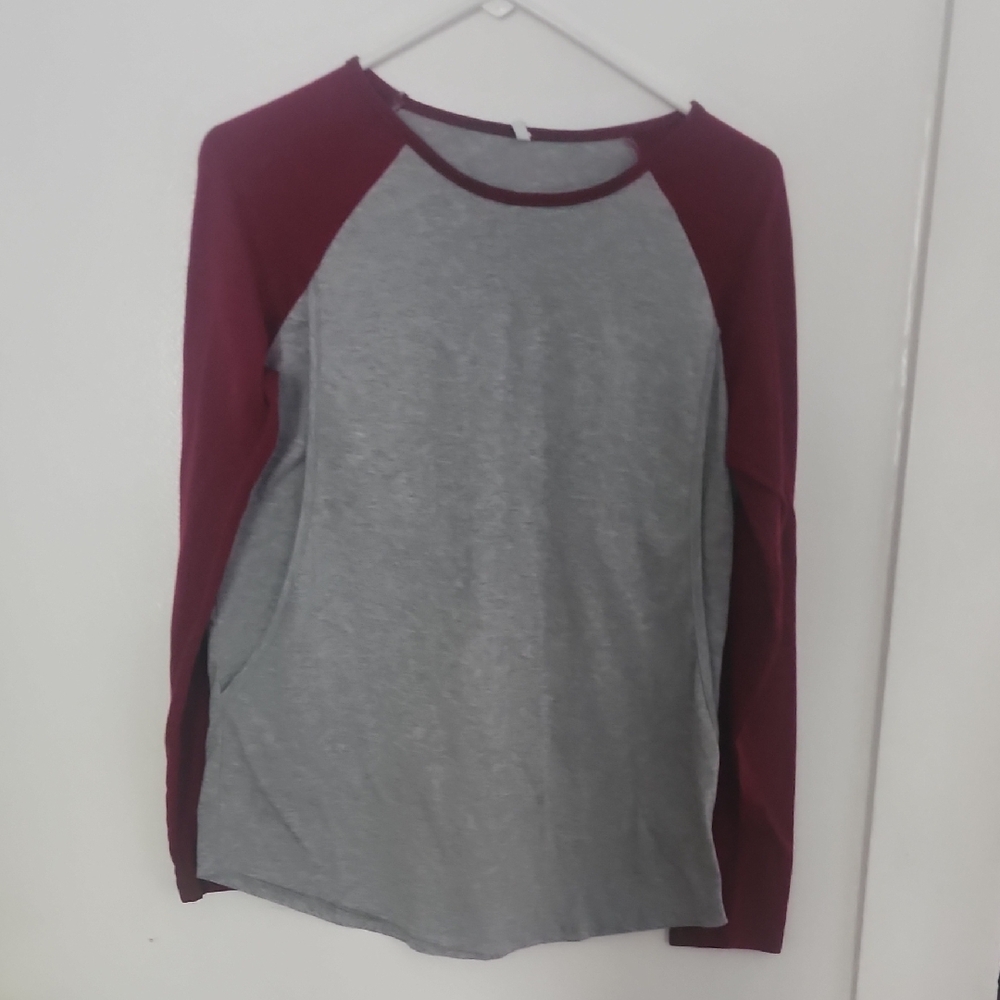 Gray and Red Long Sleeve Shirt